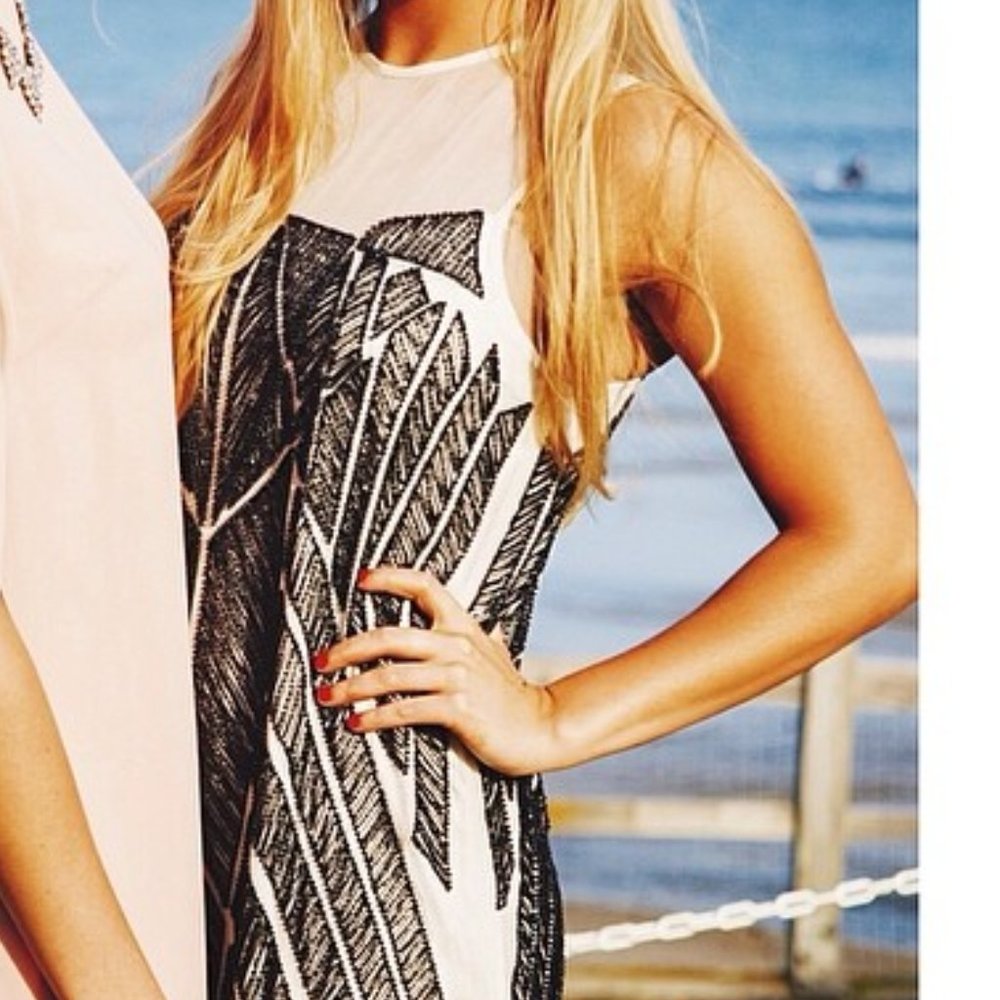 Parker white dress black beaded details XS